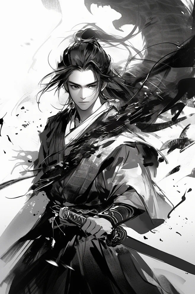 AI数字艺术绘画武侠剑客和龙插画-众图网-花瓣网