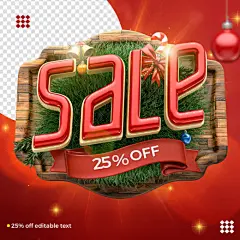 圣诞节促销装饰三维立体图标素材 3d christmas sale logo
