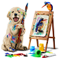 正在画画的小狗水彩画，macdown高清图片素材，图片，素材，图片设计，插画，插画设计，艺术，创意图片素材，猫，萌宠图片素材，高清图片，萌宠油画图