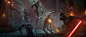 Star Wars Vader Immortal ( 2018 ) Concept art of Imperial Deathtroopers Massacred by Ancient Droids, Aaron McBride : Early Key art concept of the Ancient Corvax Droids attacking Vader and his Squad of Death Troopers. 
https://www.instagram.com/amcb_toraid