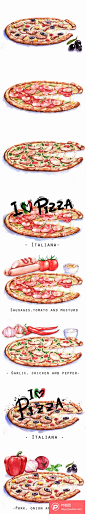 11P 手绘水彩披萨高清图片  - PS饭团网