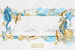 水彩手绘风 海洋世界 海螺 海马 海星 贝壳 PNG免抠图 设计素材-淘宝网