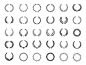三十个不同圆形黑色矢量月桂花环或小环的大集合，用于纹章古代奖的胜利和卓越