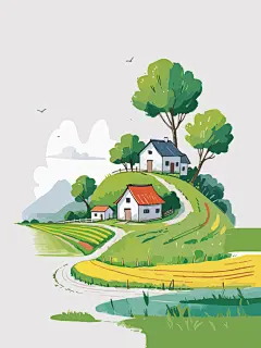 手绘农村振兴插画