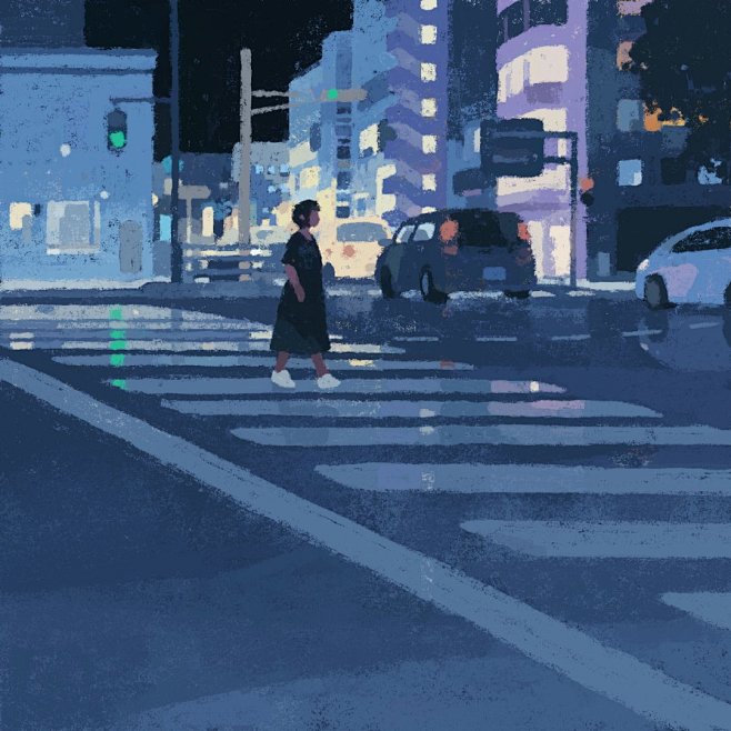 しらこ这幅画让我有一种安静的孤独感，车水...