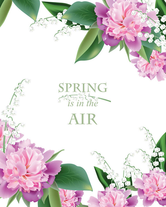 创意矢量粉色牡丹元素的春季背景，花卉图片...