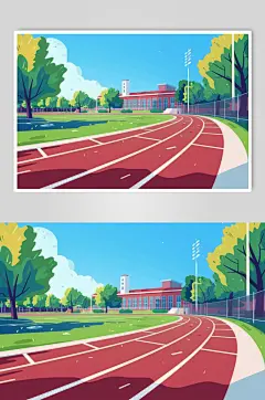 AI数字艺术扁平风校园球场操场插画-众图网