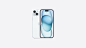 图片展示蓝色外观的 iPhone 15 Plus，机身背面、背面先进的摄像头系统；还展示 iPhone 15 Plus 机身正面的全面屏设计、灵动岛。