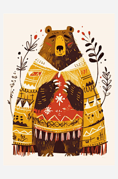 数字艺术手绘风插画插图熊插画插图图腾风-众图网