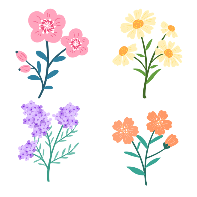 卡通扁平彩色几何花卉元素5