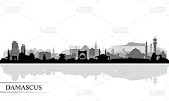 大马士革城市天际线剪影背景