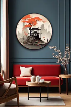 手绘亭子水墨中国风室内装饰画