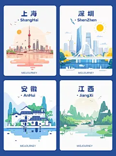 Midjourney|热门城市扁平风插画系列 - 小红书