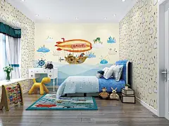 儿童 卡通 海洋 鲸鱼 灯塔 畅游海底A 儿童房 壁画 壁纸 墙画 背景墙