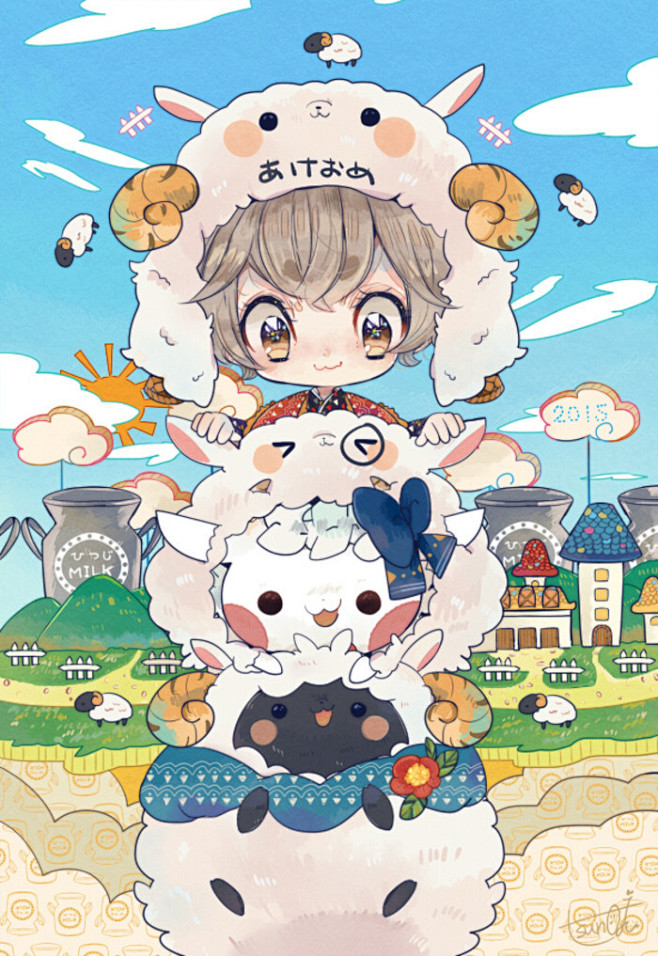 羊年贺图手绘二次元2015萌