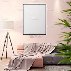 室内环境中的模型海报，一个现代设计的3D插图
