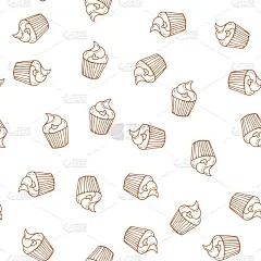 手绘纸杯蛋糕无缝模式。打印的面包店。
