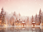 Fairy tale Christmas landscape photography, in light brown, light pink, gold styles, defocus, abstract blurry winter Christmas, layered composition, joyous natural celebrations,lifelike pink sky --ar 4:3 --v 5.2 --style raw --s 250 - Image #1 