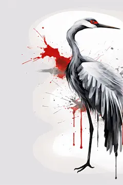 AI数字艺术中国风水墨仙鹤丹顶鹤手绘插画