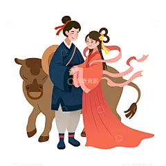 扁平风七夕节牛郎和织女浪漫人物高清模板免费下载-趣麦麦图