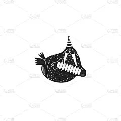 可爱的,动物,进行中,计算机图标,海象,手风琴,黑色,幽默,贺卡,圣诞帽