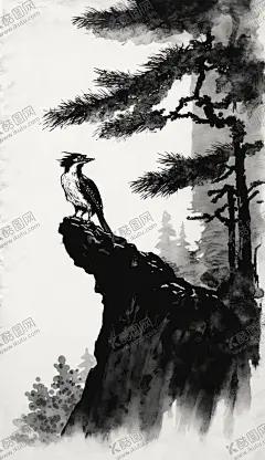 国画山鹰图 【酷图网】国画,奇石,山崖,山鹰,老鹰,水墨画,苍松,鹰,鸟,中国风,高清壁纸,手机壁纸,PNG,