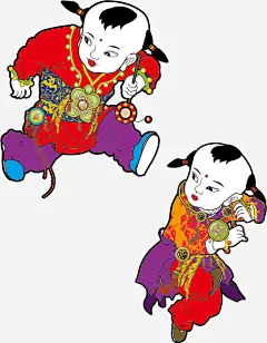 年画高清素材 传统图案 儿童 吉祥图案 年画 彩色 手绘 春节素材 免抠png 设计图片 免费下载
