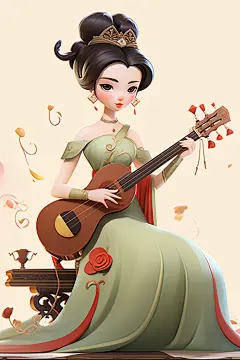 弹琴女性弹古琴国风汉服女孩插画图片