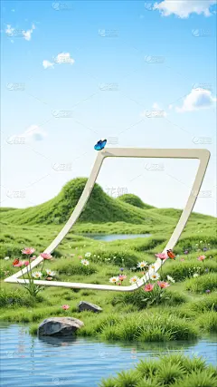 常规风光系列实景感草坪弯曲边框背景