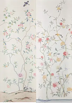 中式古典手绘花鸟风景人物图案真丝壁纸墙纸软装设计方案素材资料-淘宝网