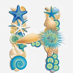 创意英文字母H高清素材 彩色字母 海星 海胆 海螺 立体字母 艺术字体 艺术字母 英文字母 贝壳 免抠png 设计图片 免费下载