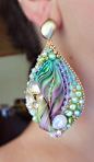 "Silk Leaf Earrings" design by Serena Di Mercione --- bead embroidery & shibori silk ribbon: