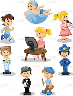 动漫人物经理、 厨师、 警察、 服务生、 歌手、 医生