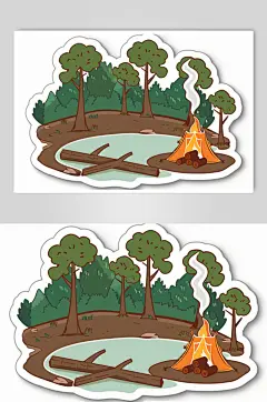 AI数字艺术户外露营插画贴纸元素-众图网