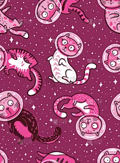 猫,太空,四方连续纹样,婴儿,宇航员,俄罗斯宇航员,夜晚,粉色,纺织品,式样