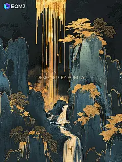 大美国风丨EQMJ AI绘制黑金蓝萤石山水画 - 小红书