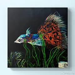  中国少儿美术教育天津市滨海新区千寻艺术出品，作者年龄7岁左右～材质丹可林重彩油画棒+黑色卡纸@微博艺术 @中国美术精选  色彩 ​