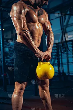 肌肉运动员的裁剪肖像，健美运动员独自在体育馆里锻炼，室内。运动的概念，活动，健康的生活方式