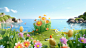 Spring ，flower ， sea ，wide-angle ，3d rendering ，Unreal Engine ，octane render ， behance