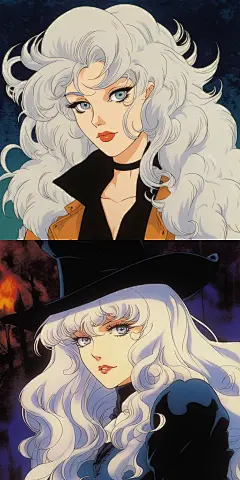 AI（Midjourney）生成的90年代日漫风格十二星座形象（上面的是普通版，下面的是多加了关键词 “Witchy”）。排序顺序依次为白羊座、金牛座、双子座、巨蟹座、狮子座、处女座、天秤座、天蝎座、射手座、摩羯座、水瓶座、双鱼座。 