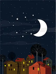 简约扁平寂静小村庄夜色矢量图高清素材 星空 设计图片 免费下载 页面网页 平面电商 创意素材