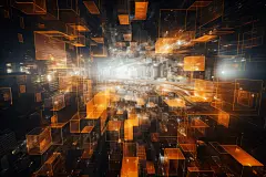 城市素材赛博朋克现代城市建筑插画