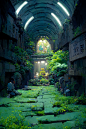 动画风格，东京巨大的地下寺庙，地下排水系统，废弃管道，太阳光线