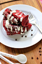 red velvet pull apart bread with cream cheese glaze.