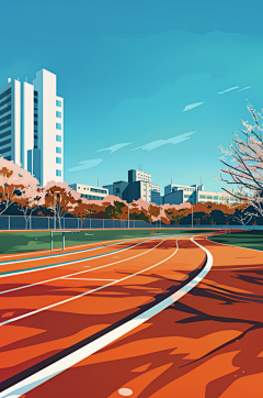 AI数字艺术扁平风校园球场操场插画-众图网