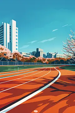 AI数字艺术扁平风校园球场操场插画-众图网