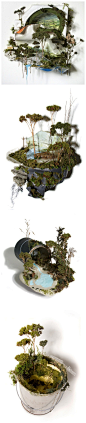  #DIY#Gregory Euclide，美国画家、艺术家，毕业于明尼亚波利斯艺术及设计学院，他的一些山水作品介于绘画与雕刻之间，将平面的绘画展现得十分立体，很完美，也很漂亮