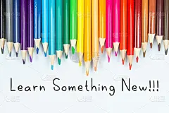 以彩色铅笔为背景的“学点新东西”措辞