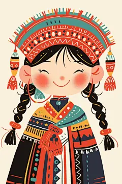 传统人物民族女孩图片插画