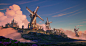 General 1920x1026 artwork fantasy art windmill Marterio HF watermarked